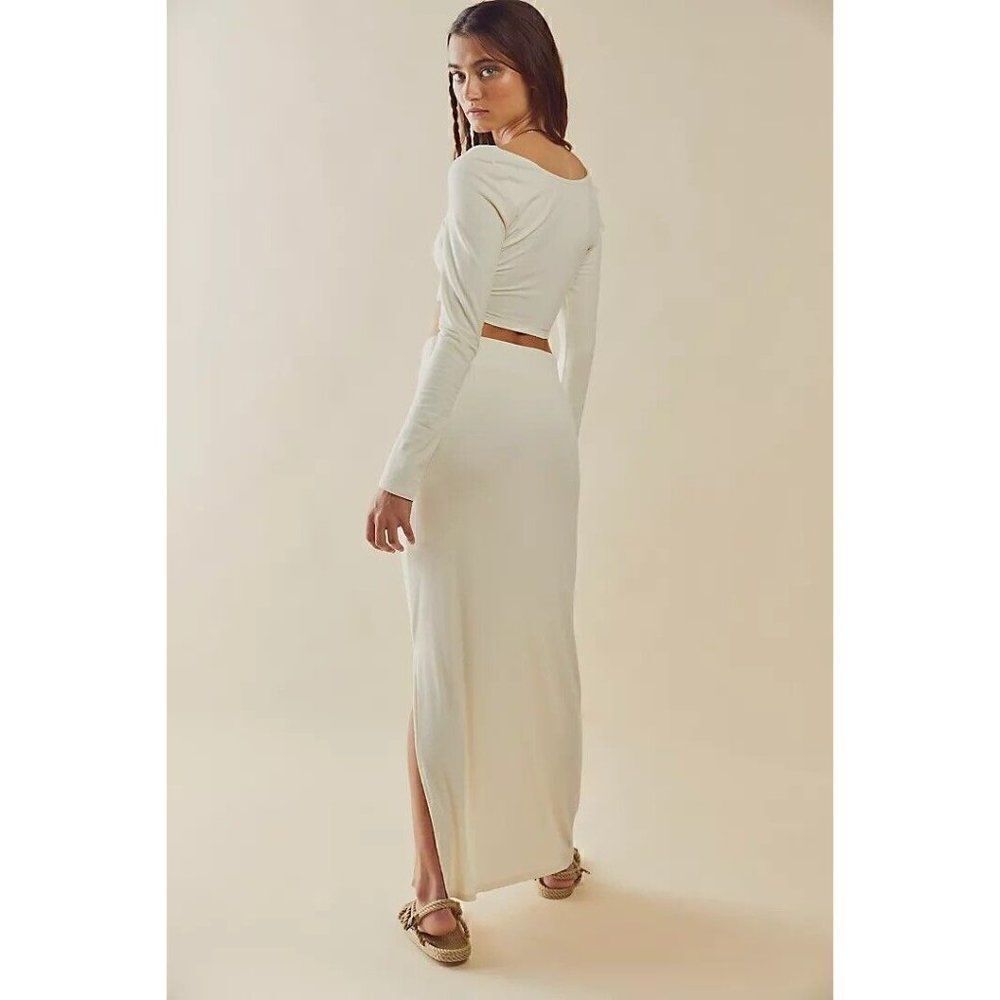 NEW FREE PEOPLE BEACH Sz M SHENANIGANS SET CROPPED TOP & MAXI SKIRT SET IVORY - Picture 2 of 3